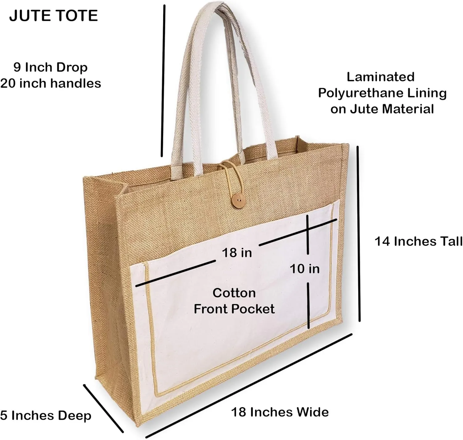 SONA G DESIGNS Personalized Embroidered Monogrammed Vintage Style Jute with Black Cotton Pocket Large Tote Shopping Bag