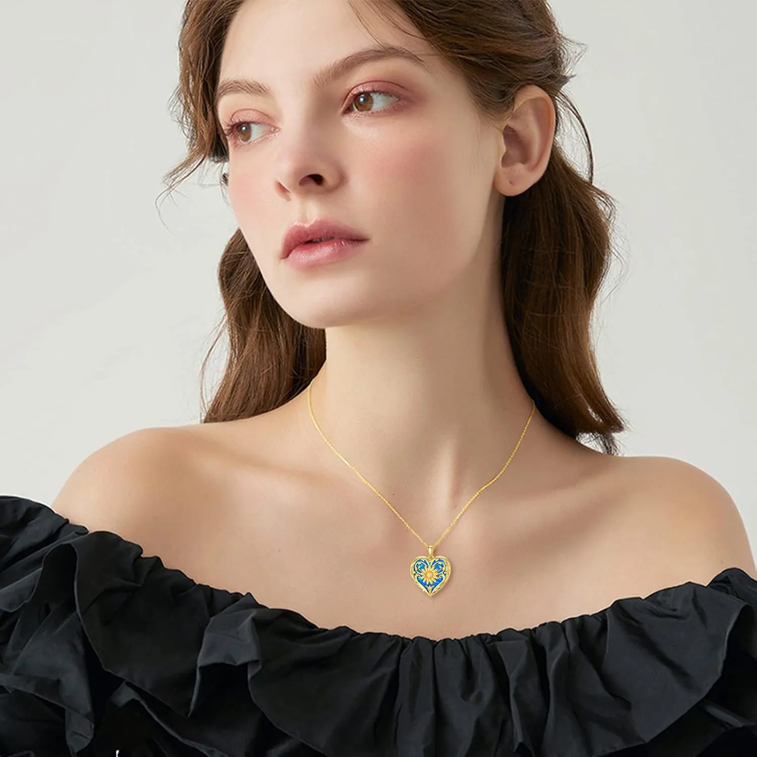 SOULMEET Sunflower Heart Shaped Opal/Abalone/Pearl Shell/Malachite Locket Necklace That Holds Pictures Photo You are My Sunshine Personalized Silver Gold Locket Jewelry Gift