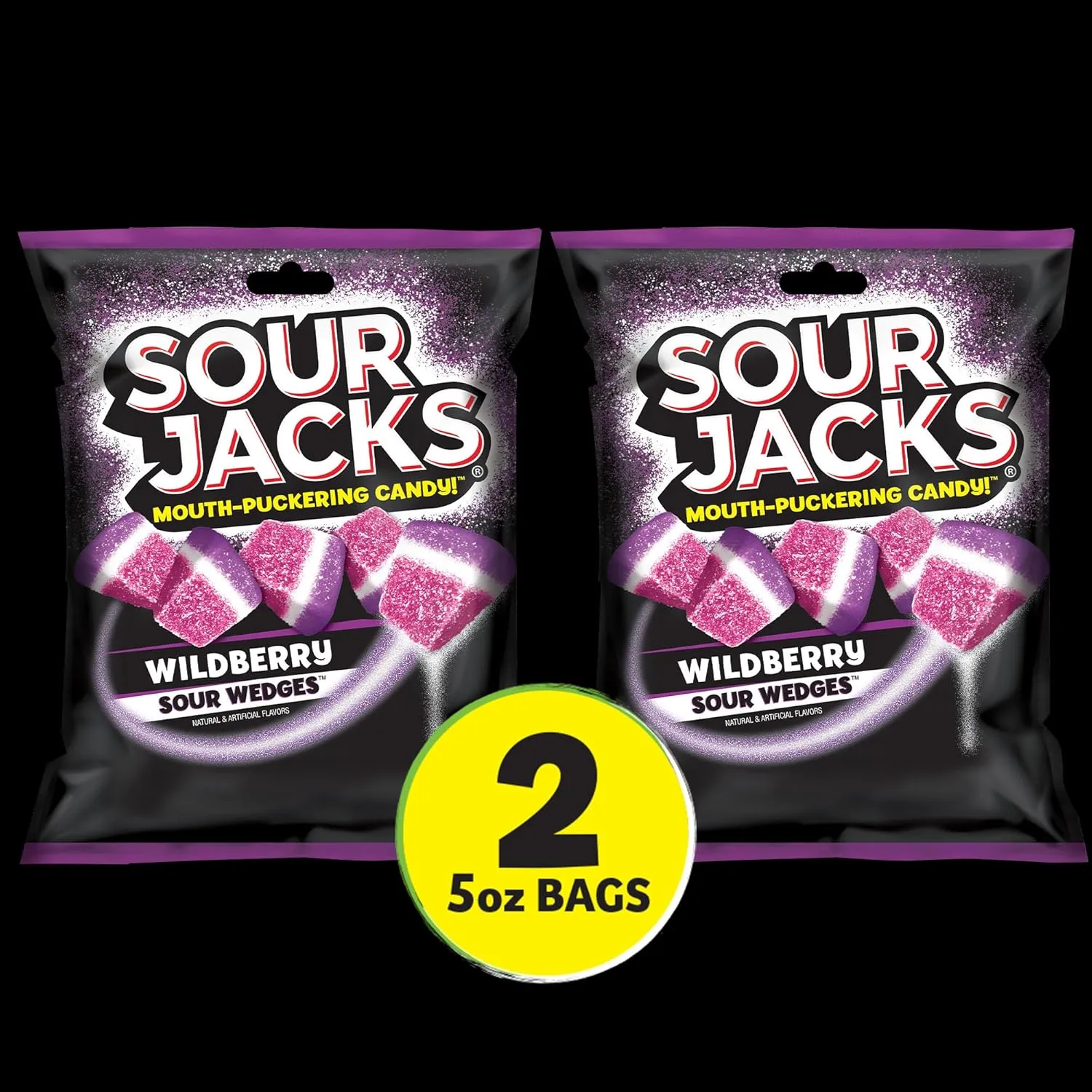 Sour Jacks Sour Candy Gummy Snacks, Wildberry Sour Wedges, Bulk Pack, 5 oz Individual Single Serve Bags (Pack of 2)