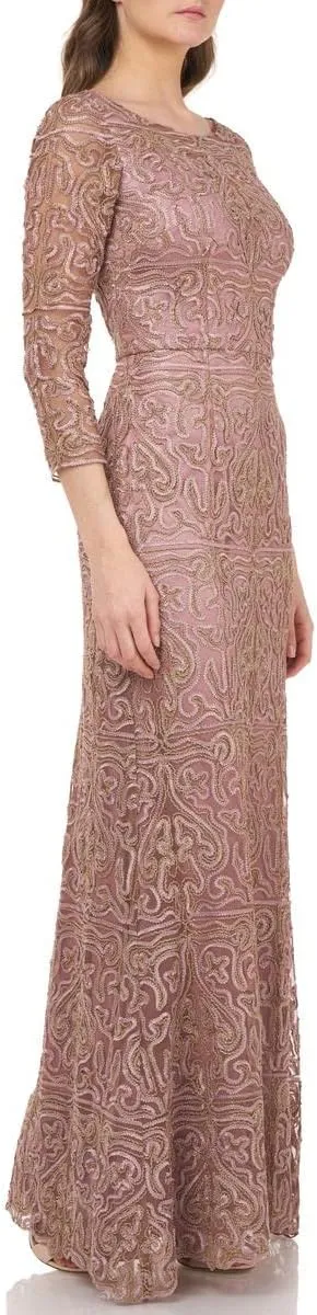 Soutache Embroidered Boat Neck Gown