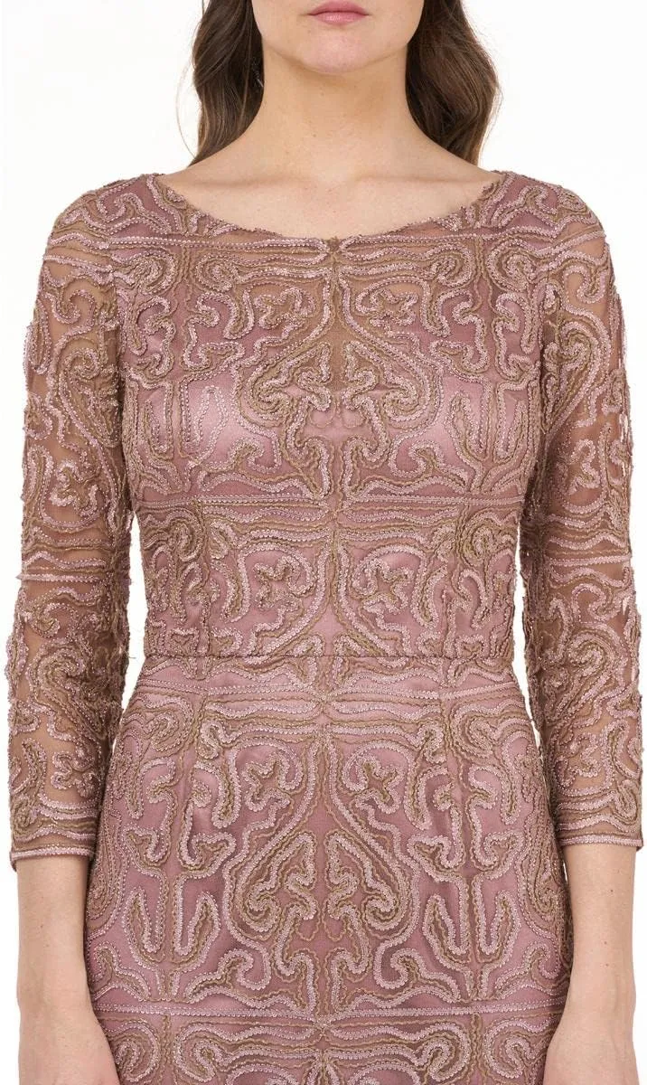 Soutache Embroidered Boat Neck Gown