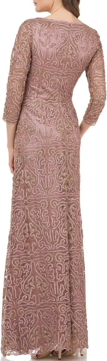 Soutache Embroidered Boat Neck Gown