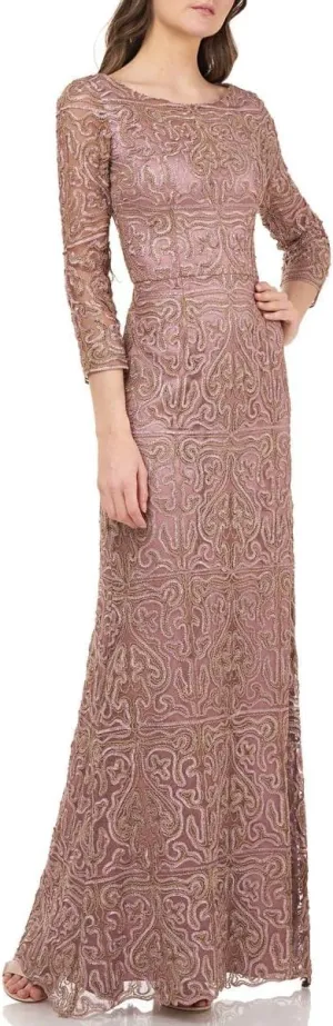 Soutache Embroidered Boat Neck Gown