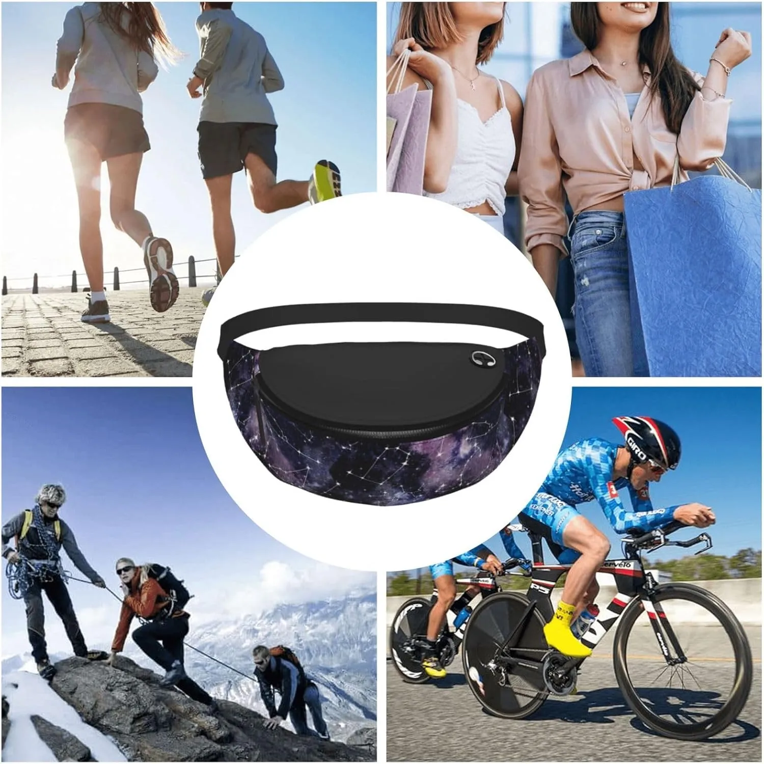 Space Star Pagan Space Black Galaxy Constellation Fashion Casual Fanny Pack Waist Bag Men Women Adjustable Belt Waist Bag For Travel Hiking Cycling Running Festival Carnival