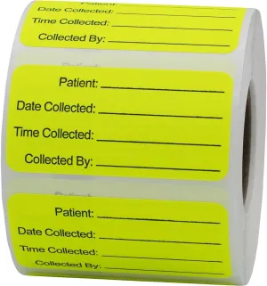 Specimen Collection Medical Healthcare Labels, 1 x 2 Inch Rectangles, 500 Total Per Roll