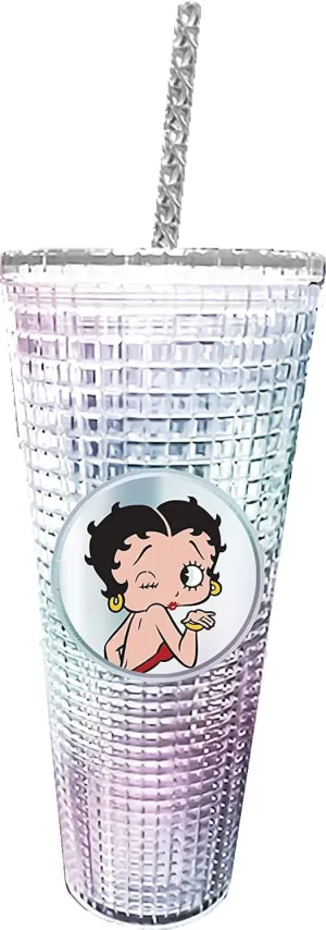 Spoontiques - Diamond Tumbler - Textured Cup with Straw - Double Wall Insulated and BPA Free - 20 oz - DC Comics - Betty Boop