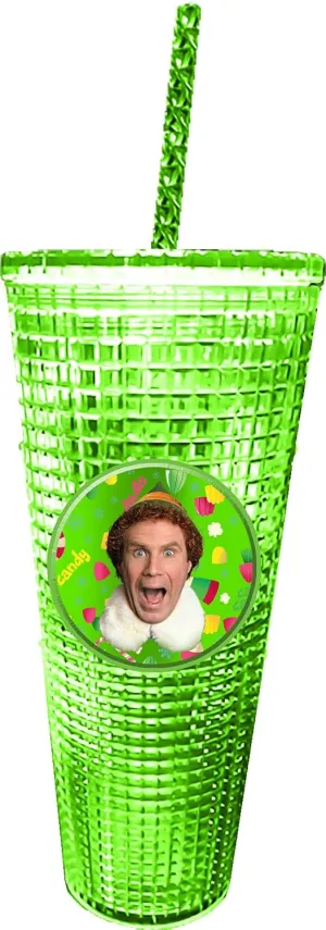 Spoontiques - Diamond Tumbler - Textured Cup with Straw - Double Wall Insulated and BPA Free - 20 oz - Elf
