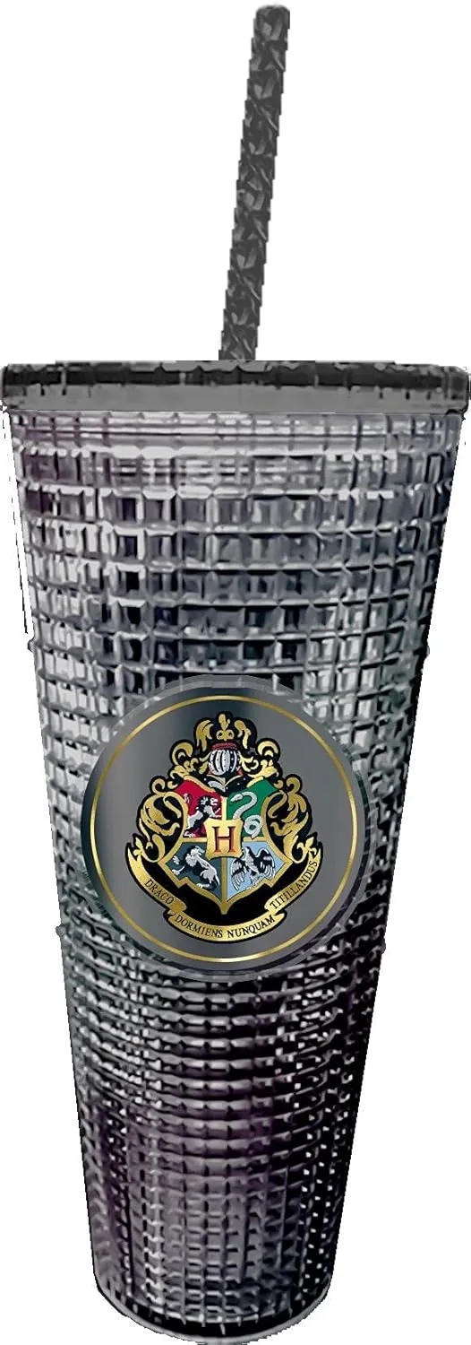 Spoontiques - Harry Potter Diamond Tumbler - Textured Cup with Straw - Double Wall Insulated and BPA Free - 20 oz - Hogwarts