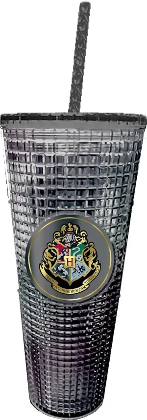 Spoontiques - Harry Potter Diamond Tumbler - Textured Cup with Straw - Double Wall Insulated and BPA Free - 20 oz - Hogwarts