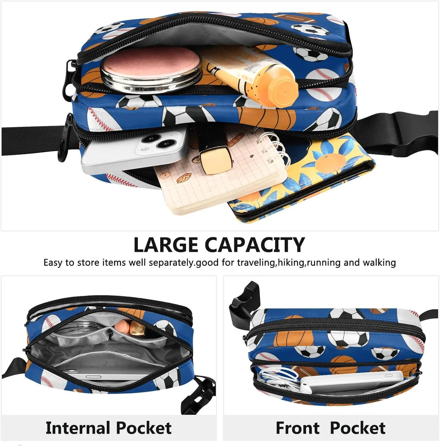 Sports Football Baseball Basketball Soccer Fanny Pack for Women Men Crossbody Belt Bag Fashion Waist Packs Purse with Adjustable Strap Bum Bag for Teen Girls Boys