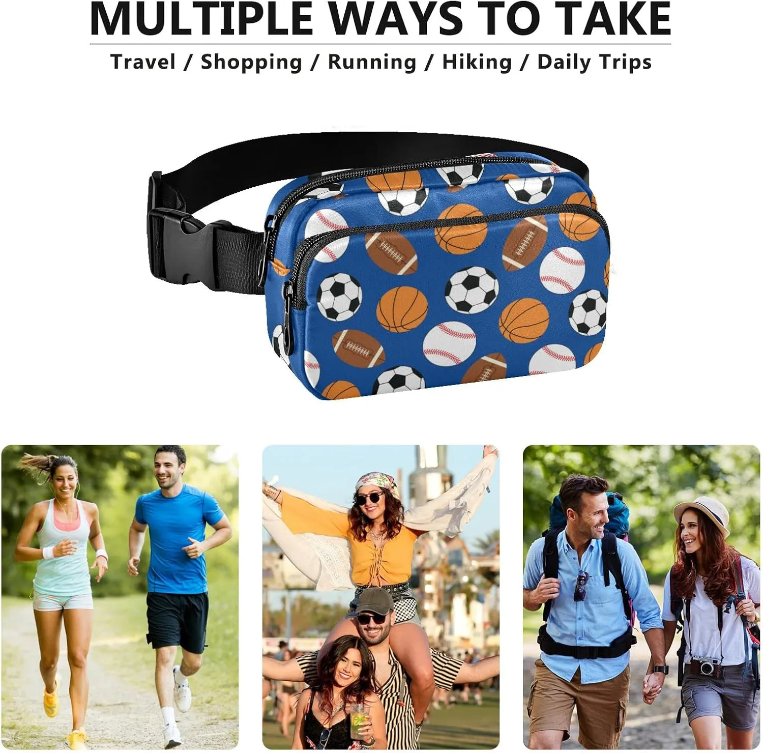 Sports Football Baseball Basketball Soccer Fanny Pack for Women Men Crossbody Belt Bag Fashion Waist Packs Purse with Adjustable Strap Bum Bag for Teen Girls Boys