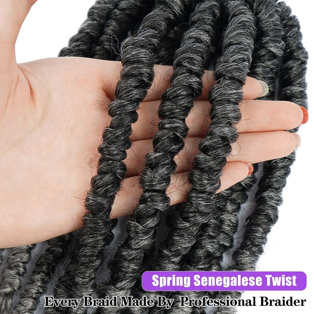 spring Senegalese Twist Crochet Braids Curl End 12 inch Synthetic Twist Grey Crochet Hair For Black Women pro looped hair extensions 6 packs T1B/GREY
