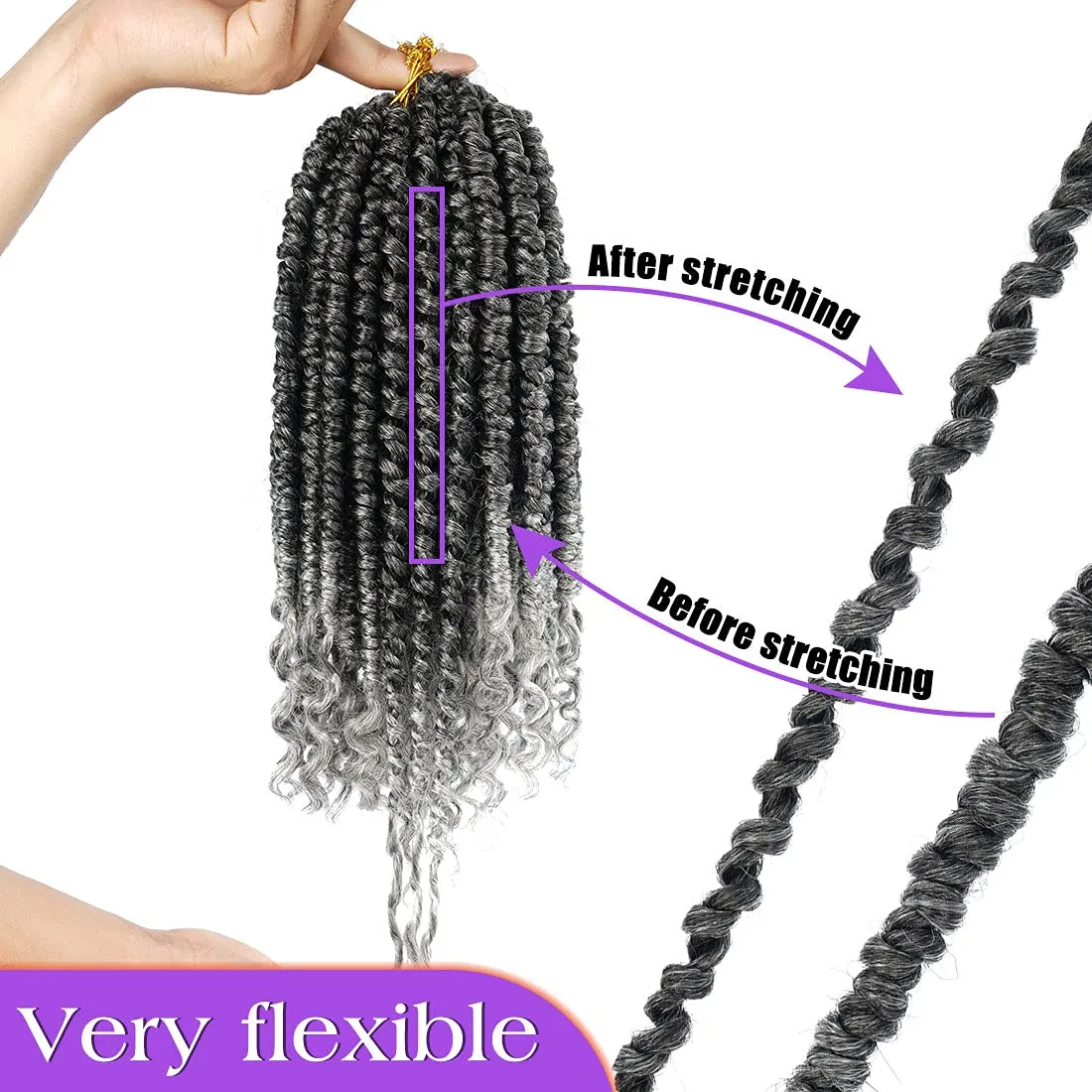 spring Senegalese Twist Crochet Braids Curl End 12 inch Synthetic Twist Grey Crochet Hair For Black Women pro looped hair extensions 6 packs T1B/GREY
