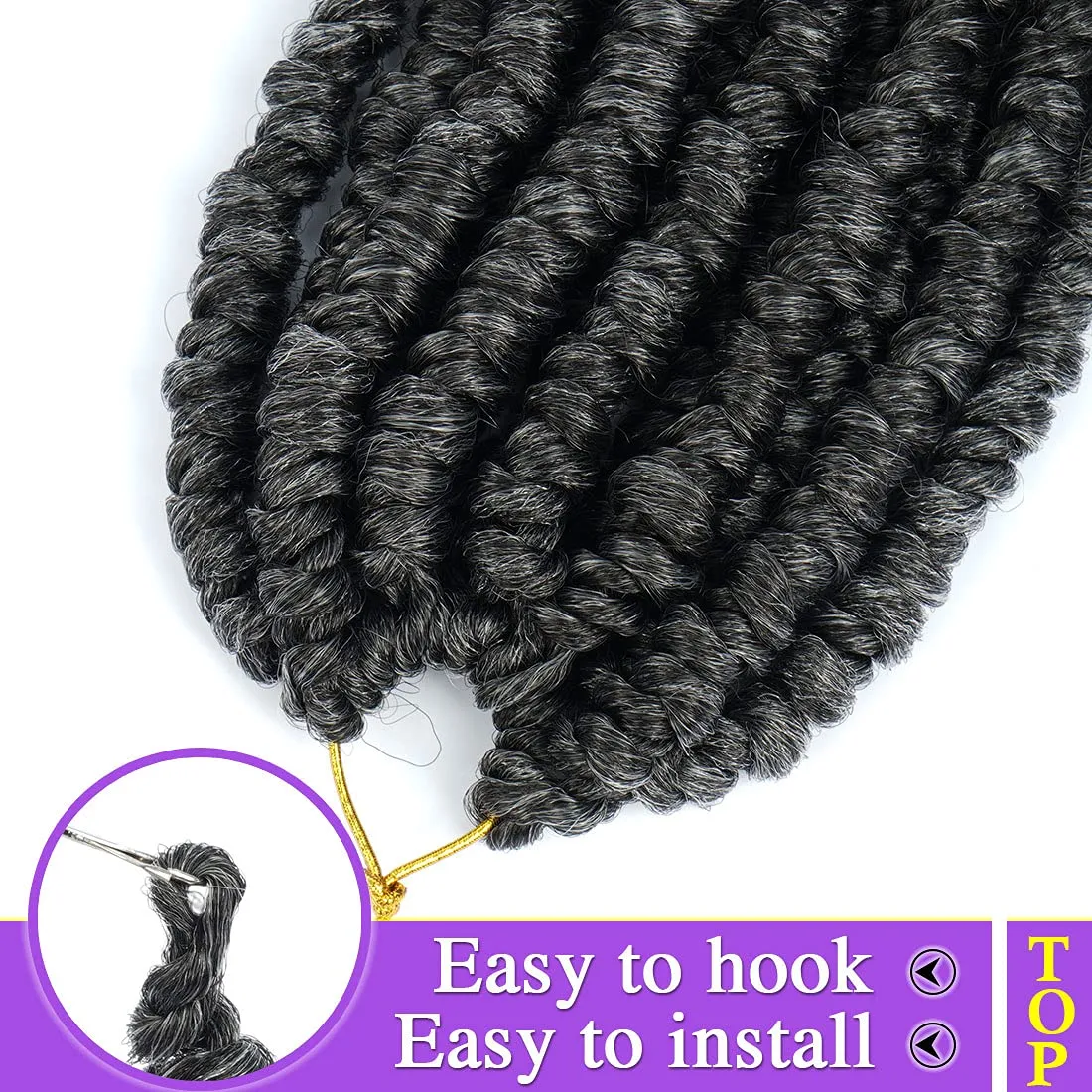 spring Senegalese Twist Crochet Braids Curl End 12 inch Synthetic Twist Grey Crochet Hair For Black Women pro looped hair extensions 6 packs T1B/GREY