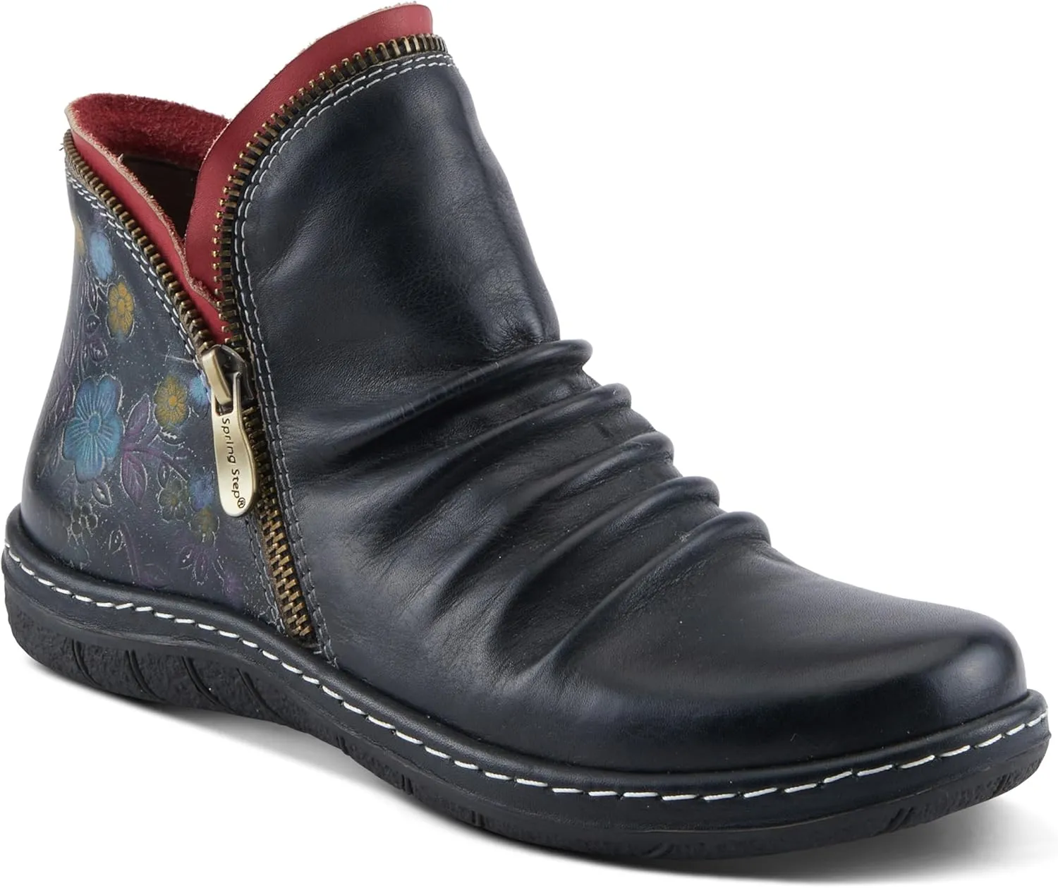 Spring Step L'Artiste Chesapeake Women's Floral Bootie - Painted Flowers, Burnished Leather, Bohemian Style