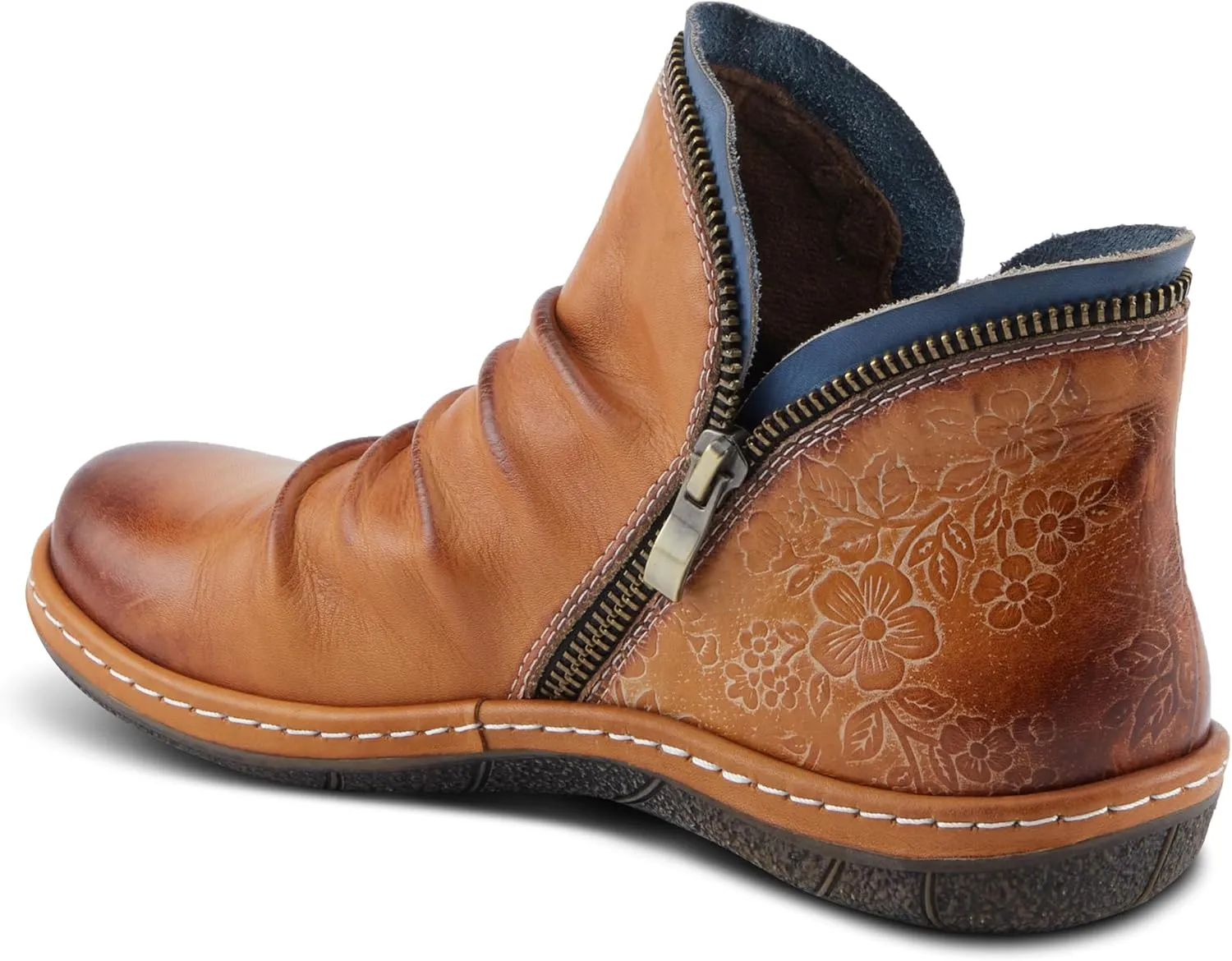 Spring Step L'Artiste Chesapeake Women's Floral Bootie - Painted Flowers, Burnished Leather, Bohemian Style