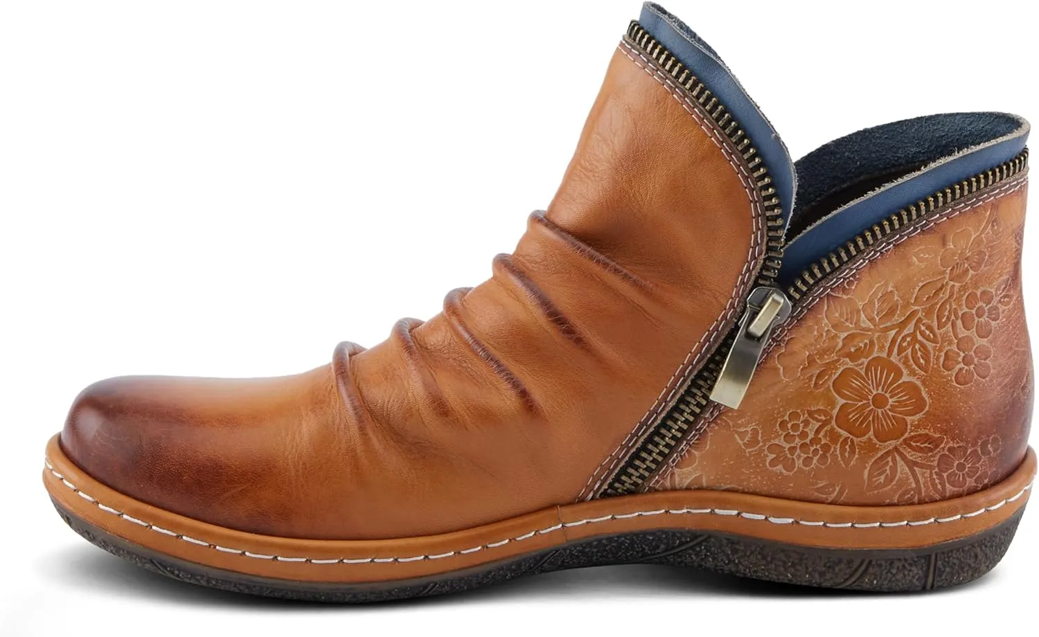 Spring Step L'Artiste Chesapeake Women's Floral Bootie - Painted Flowers, Burnished Leather, Bohemian Style