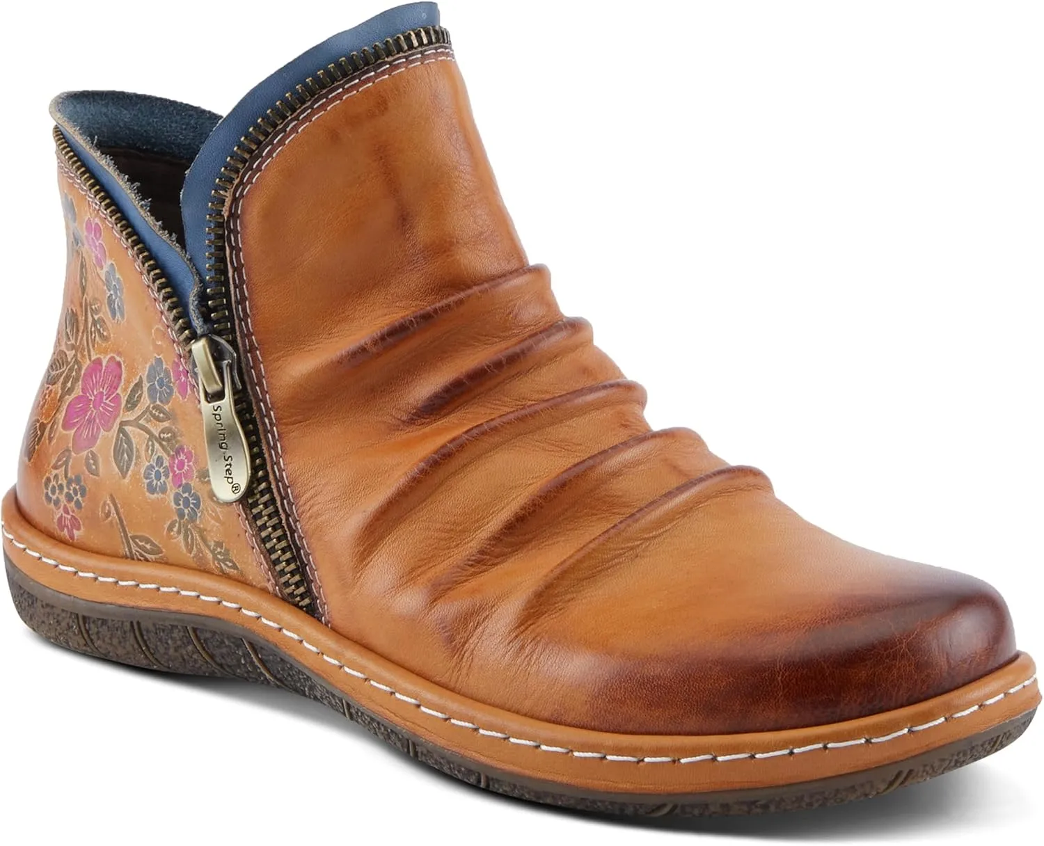 Spring Step L'Artiste Chesapeake Women's Floral Bootie - Painted Flowers, Burnished Leather, Bohemian Style