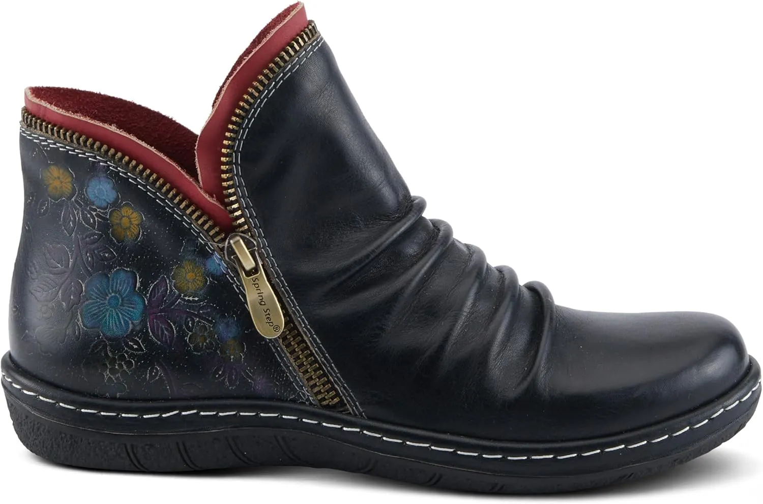 Spring Step L'Artiste Chesapeake Women's Floral Bootie - Painted Flowers, Burnished Leather, Bohemian Style