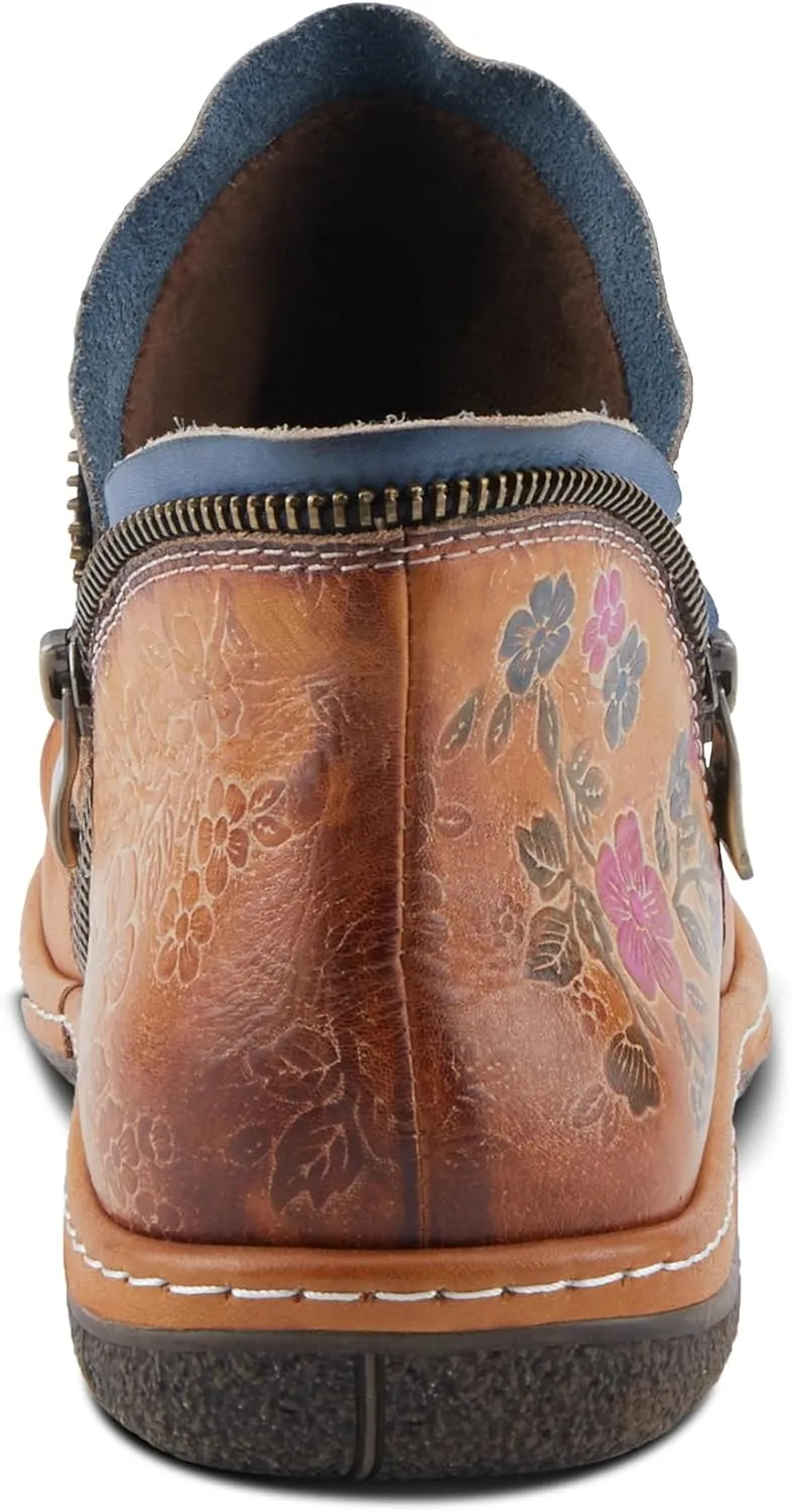 Spring Step L'Artiste Chesapeake Women's Floral Bootie - Painted Flowers, Burnished Leather, Bohemian Style