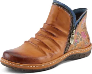 Spring Step L'Artiste Chesapeake Women's Floral Bootie - Painted Flowers, Burnished Leather, Bohemian Style