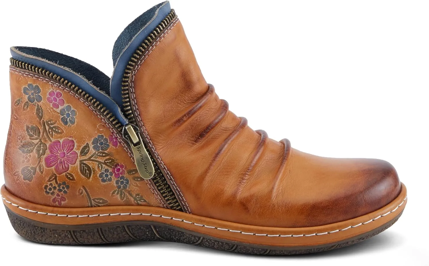 Spring Step L'Artiste Chesapeake Women's Floral Bootie - Painted Flowers, Burnished Leather, Bohemian Style