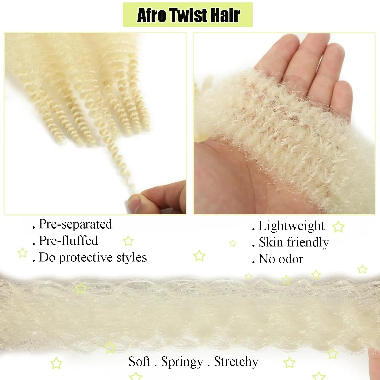 Springy Afro Twist Hair 12inch Marley Twist Braiding Hair 8 Packs Pre Fluffed 613 Blonde Wrapping Hair for Soft Locs Kinky Curly Crochet Hair Extensions