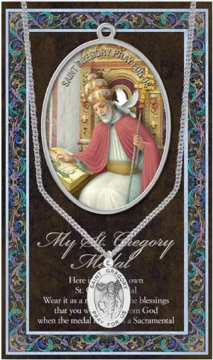 St Gregory Pendant Medal Pewter on Stainless Steel Chain Prayer Card Set for Teachers Musicians