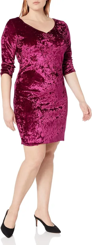 Star Vixen 3/4 SLV Pinch Vfrt Str Velvet Bodycon Dress