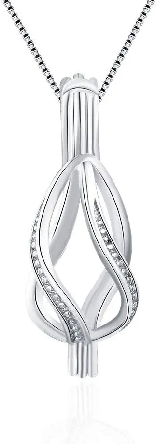 Sterling Silver Cage Pendant for Women, Twisted Waterdrop Design, Pearl Jewelry Making, Essential Oil Diffuser Lockets