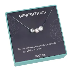 Sterling Silver Grandma Necklace, 3 Generations Necklace as Birthday Gifts for Grandmother Jewelry, Pearl Strands Necklace for Mom Gigi Gifts, Nana necklace for Nana Gifts from Sereney