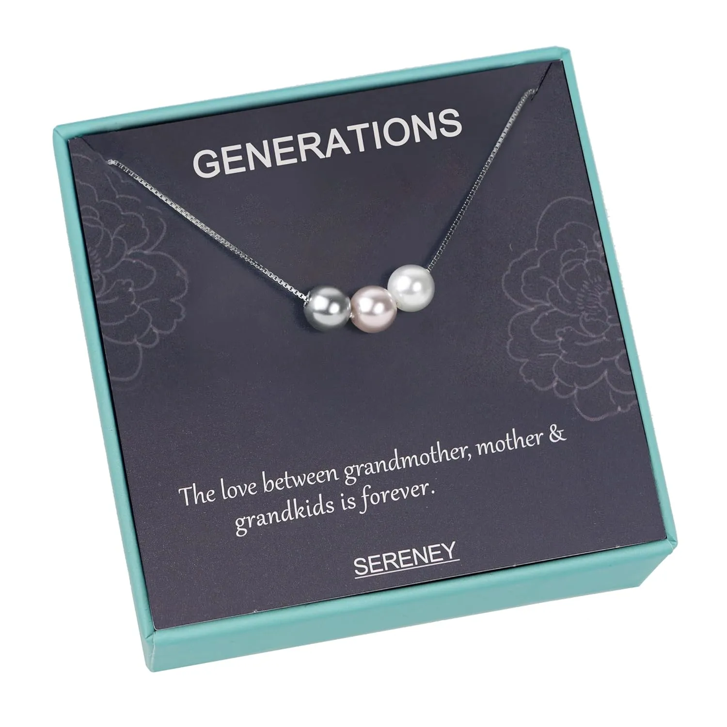 Sterling Silver Grandma Necklace, 3 Generations Necklace as Birthday Gifts for Grandmother Jewelry, Pearl Strands Necklace for Mom Gigi Gifts, Nana necklace for Nana Gifts from Sereney