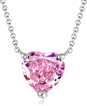 Sterling Silver Heart Necklaces for Women, 7Ct Heart Cut Simulated-Diamond 5A Cubic Zirconia Pendant 18" 2" Perfect Jewelry Gifts for Her