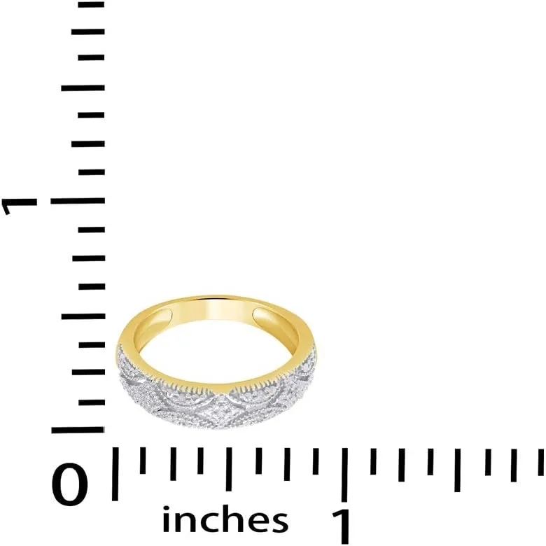 Sterling Silver Round Prong Set Moissanite, Natural Diamond And Lab Grown Diamond Accent Bridal Wedding Band Ring for her in 14K Gold Over Sterling Silver, Jewelry gift for Women