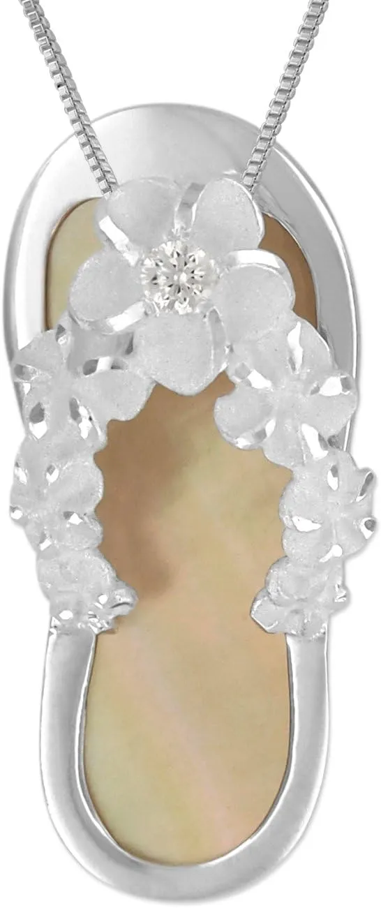Sterling Silver Shell Slipper Flip Flop Pendant Necklace, 16 2" Extender