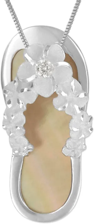 Sterling Silver Shell Slipper Flip Flop Pendant Necklace, 16 2" Extender