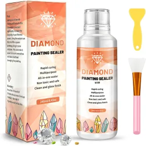 SuanFA Diamond Painting Sealer with Brushes,Diamond Art Glue Sealer,5D Diamond Painting Kits Accessories,Permanent Hold & Shine Effect Conserver for Diamond Painting Coasters and Puzzles(240ML/8.45OZ)
