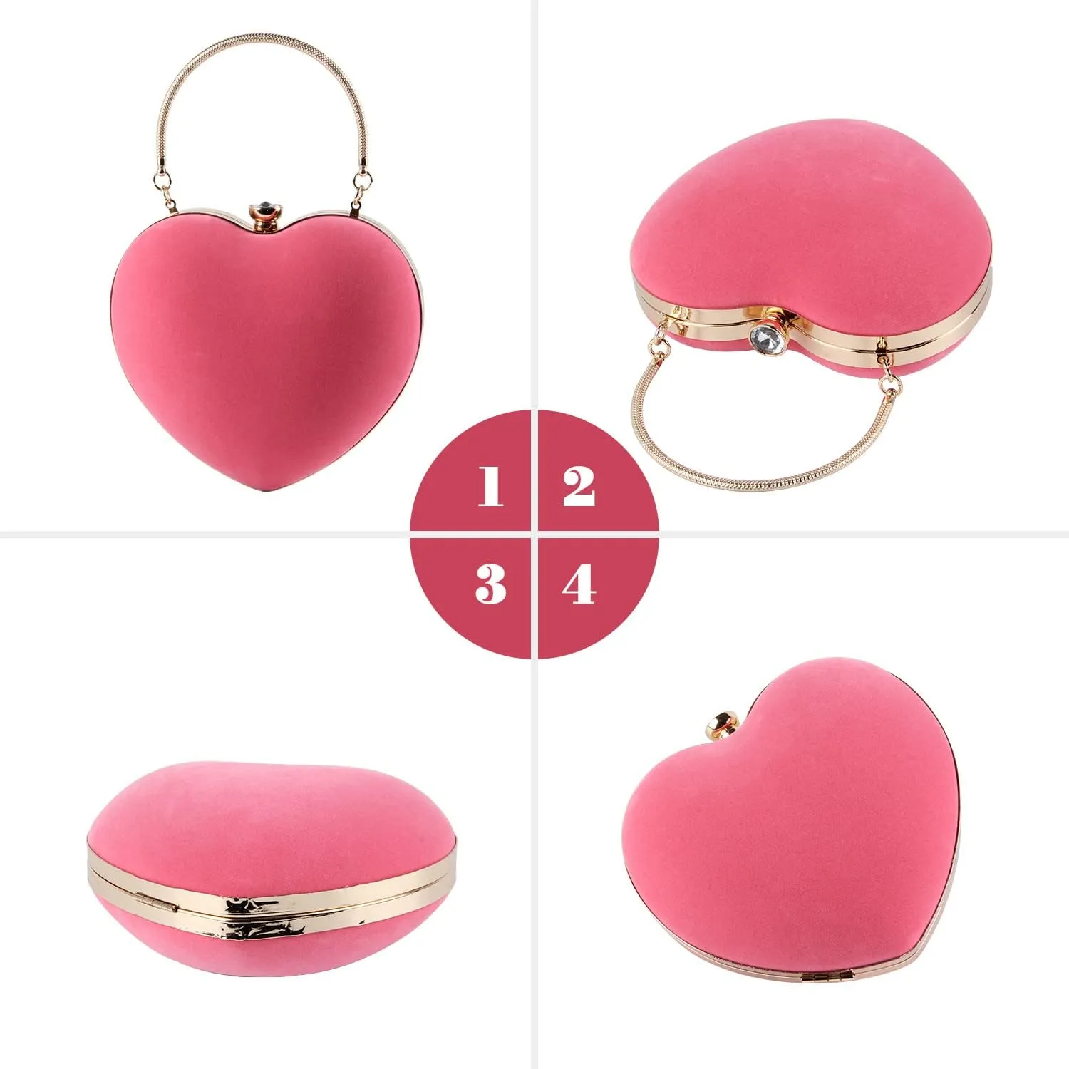 SUKUTU Womens Heart Shape Evening Bag Purse Velvet Party Tote Mini Handbag Clutch Chain Clear Shoulder Bag