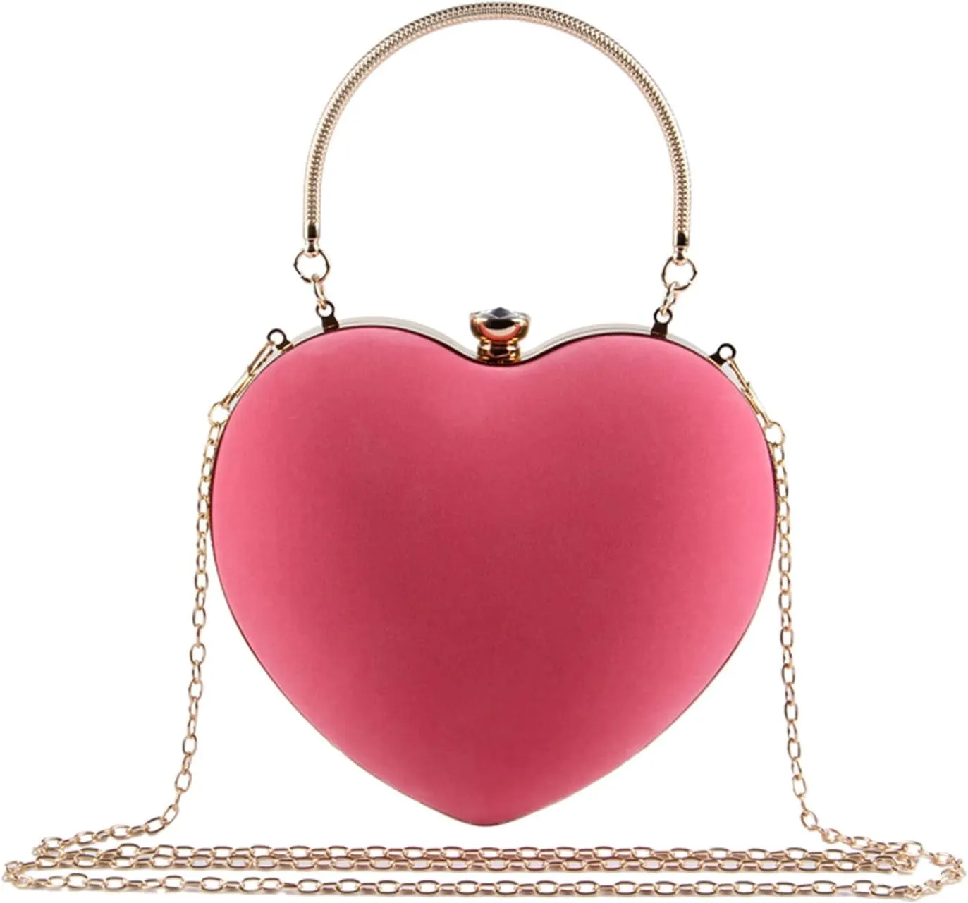 SUKUTU Womens Heart Shape Evening Bag Purse Velvet Party Tote Mini Handbag Clutch Chain Clear Shoulder Bag