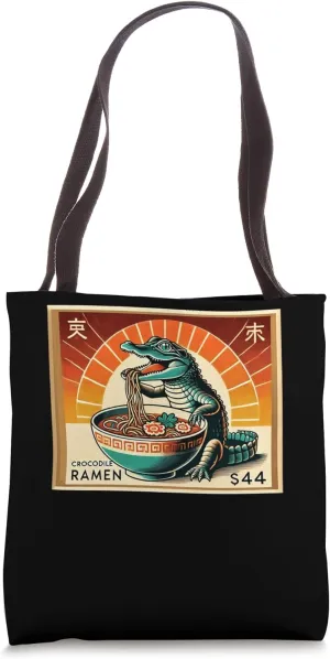 Sunset Japanese Noodles Postage Stamp Crocodile Ramen Tote Bag