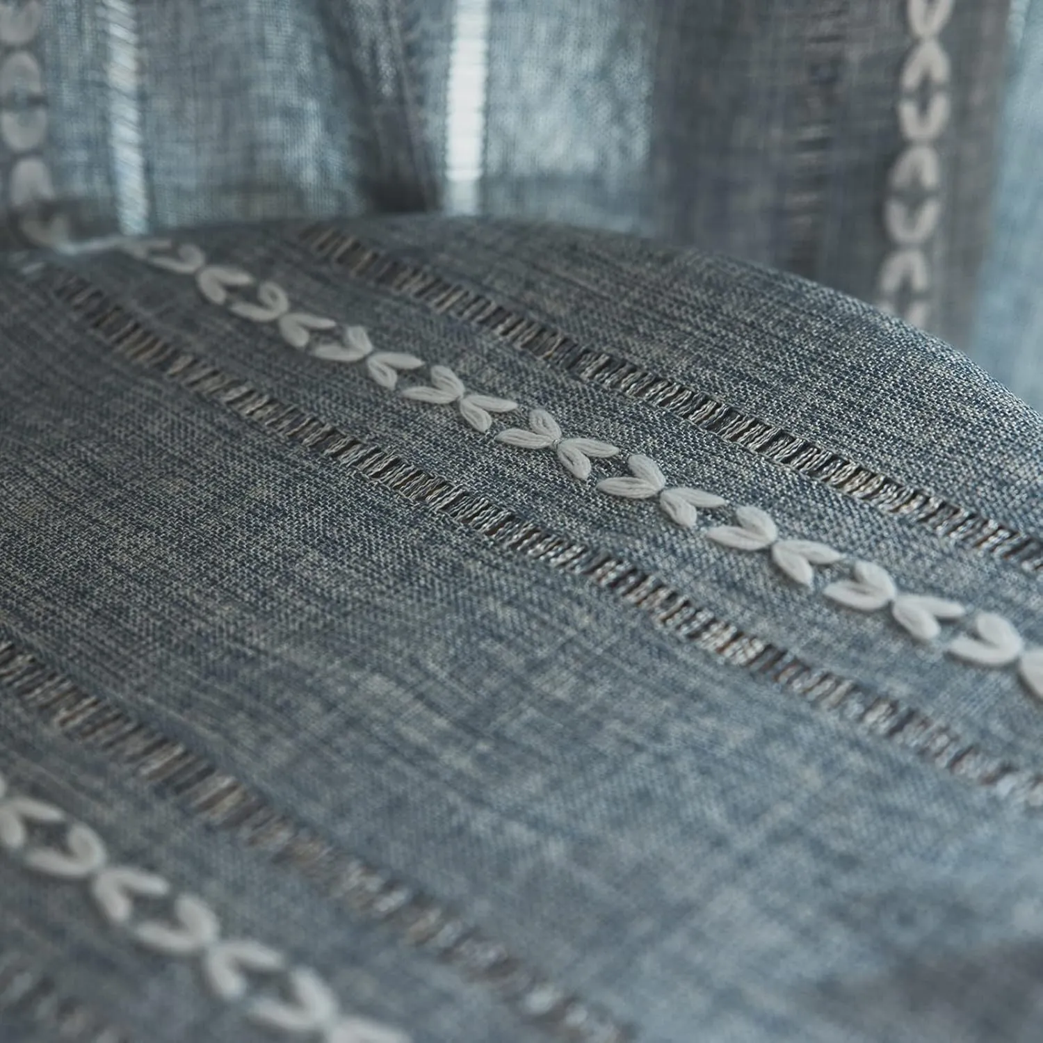 Sutuo Home Boho Curtains 84 Inches Long for Bedroom Living Room,Semi-Blackout French Country Linen Embroidery Vintage Chic Tassels Hollow Window Treatment Bohemian Drape, 1 Panel 52" W x 84" L, Blue