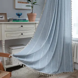 Sutuo Home Boho Curtains for Bedroom 63 Inch Length, Light Filtering French Country Farmhouse Vintage Shabby Chic Tassels Window Treatment Bohemian Drape, 1 Panel 52" W x 63" L, Blue