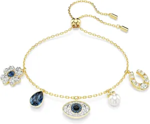 Swarovski Symbolica Bracelet, Clover, Evil Eye And Horseshoe, Blue, Gold-Tone Finished
