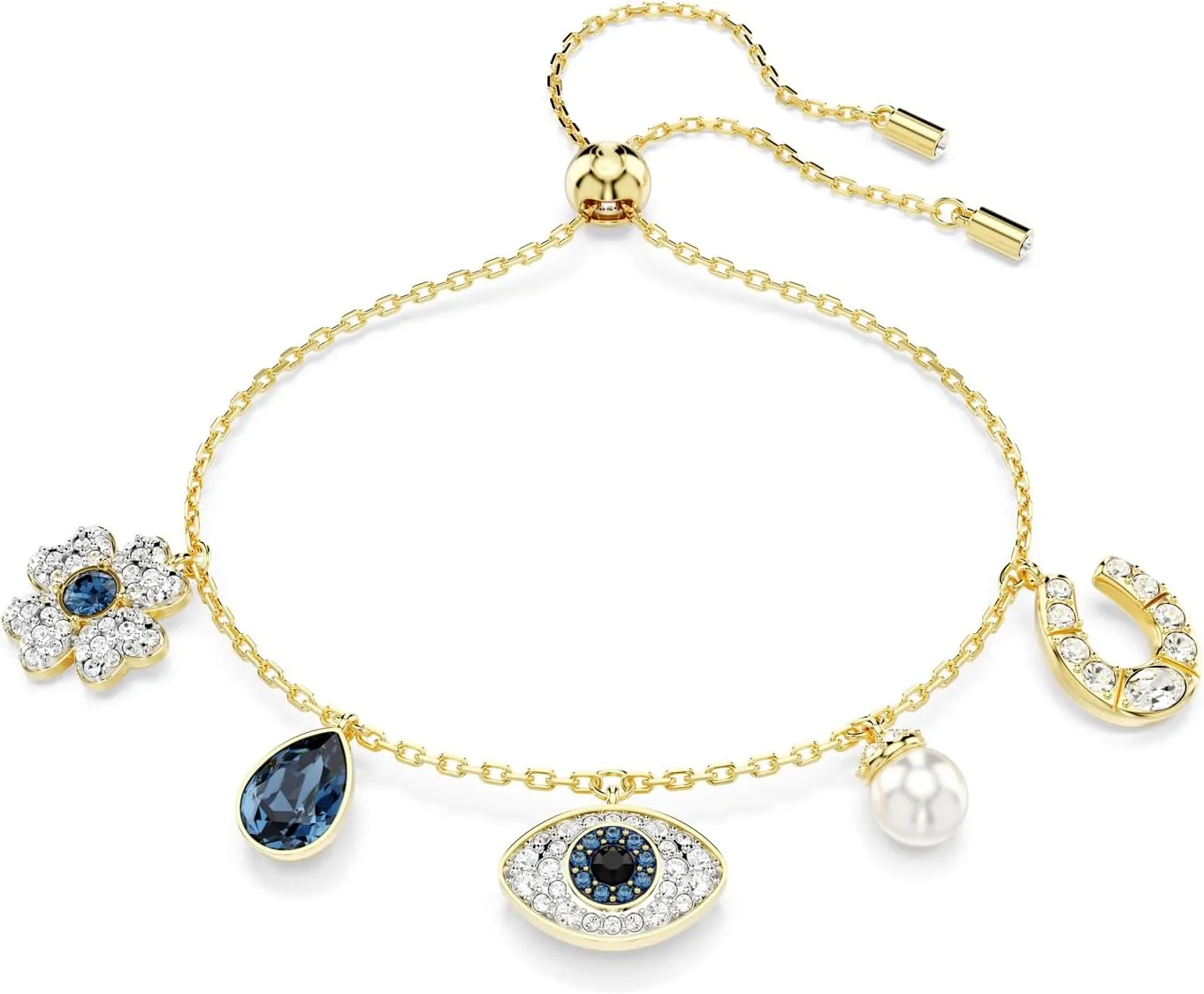 Swarovski Symbolica Bracelet, Clover, Evil Eye And Horseshoe, Blue, Gold-Tone Finished