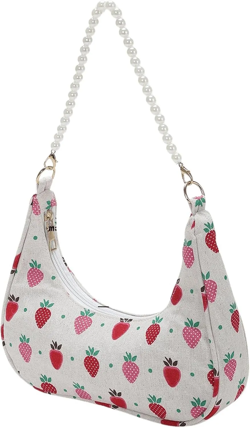 SweatyRocks Women's Cute Allover Print Shoulder Bag Pearl Chain Strap Zipper Underarm Purse Medium Hobo Bag