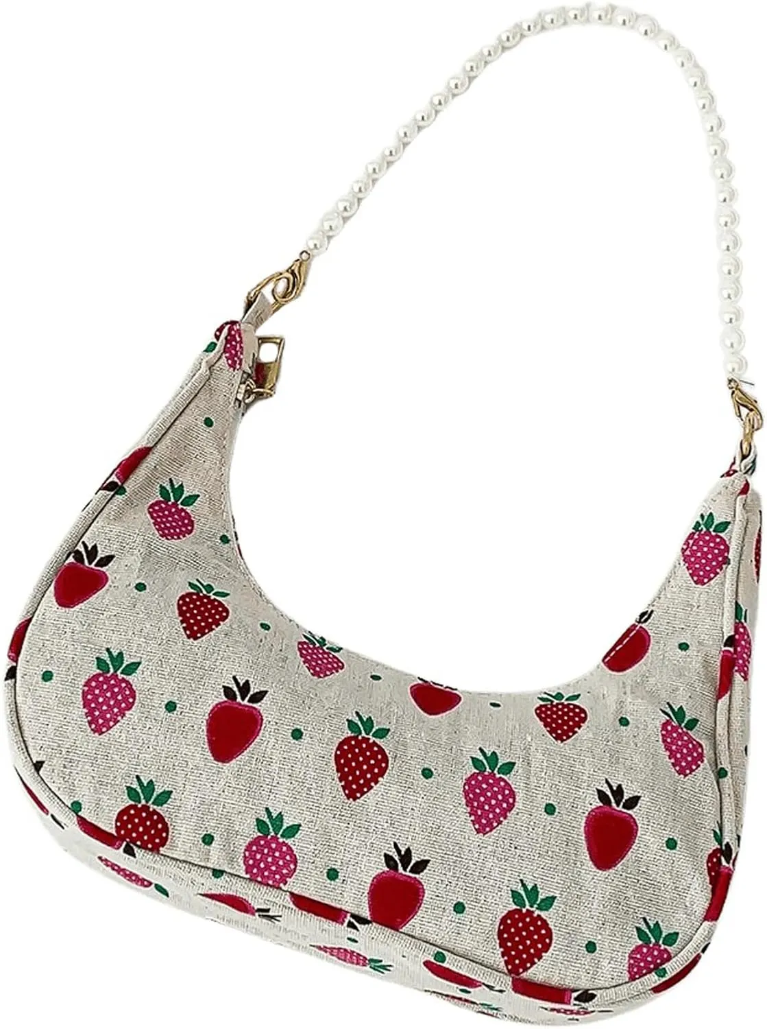 SweatyRocks Women's Cute Allover Print Shoulder Bag Pearl Chain Strap Zipper Underarm Purse Medium Hobo Bag