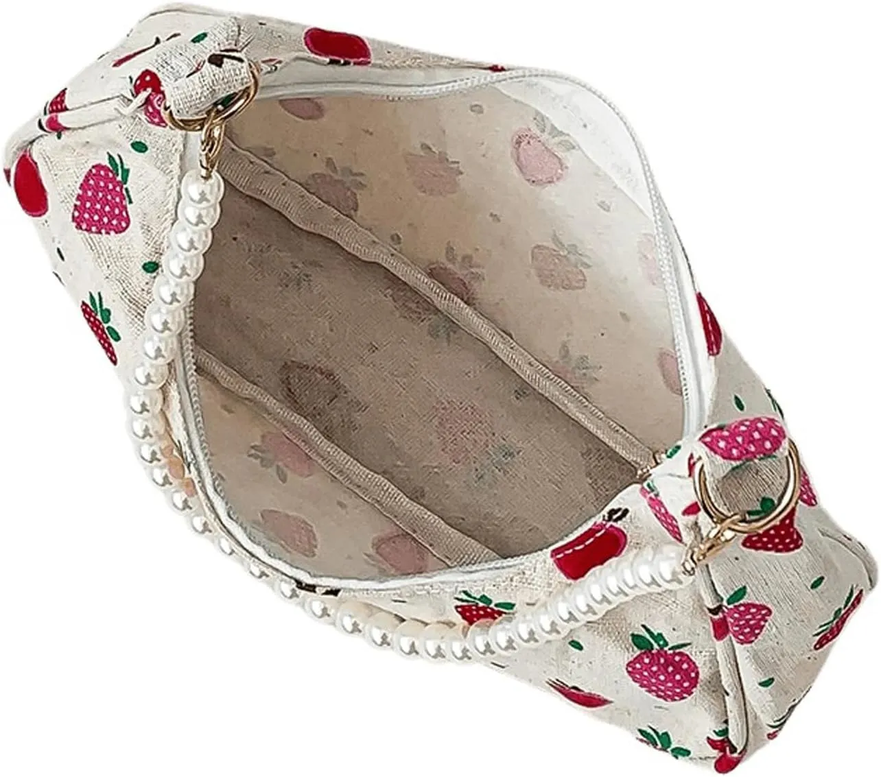 SweatyRocks Women's Cute Allover Print Shoulder Bag Pearl Chain Strap Zipper Underarm Purse Medium Hobo Bag