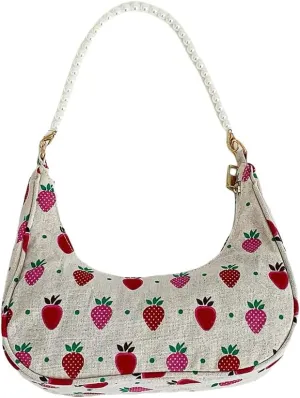 SweatyRocks Women's Cute Allover Print Shoulder Bag Pearl Chain Strap Zipper Underarm Purse Medium Hobo Bag