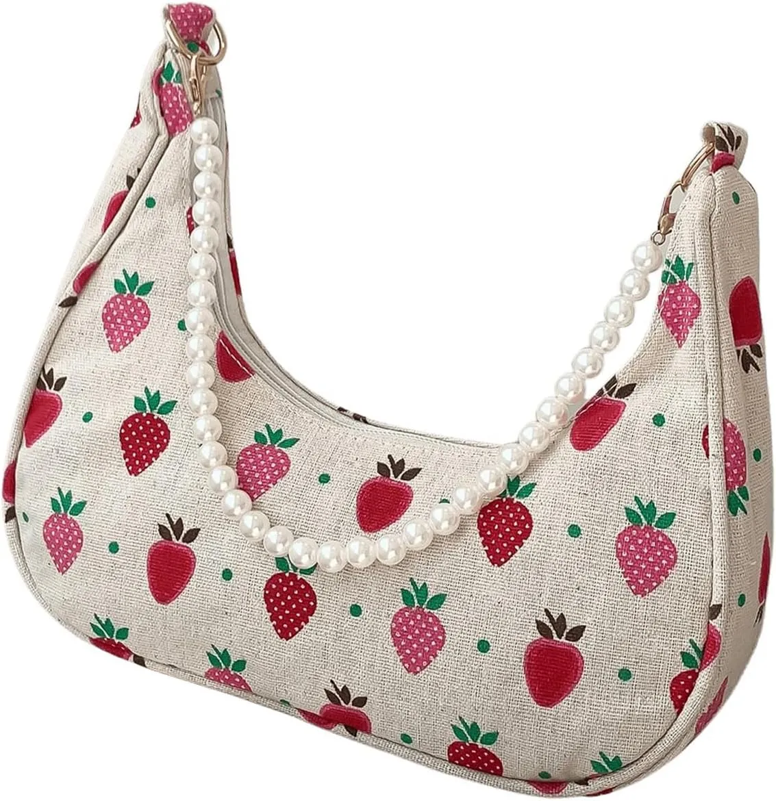 SweatyRocks Women's Cute Allover Print Shoulder Bag Pearl Chain Strap Zipper Underarm Purse Medium Hobo Bag