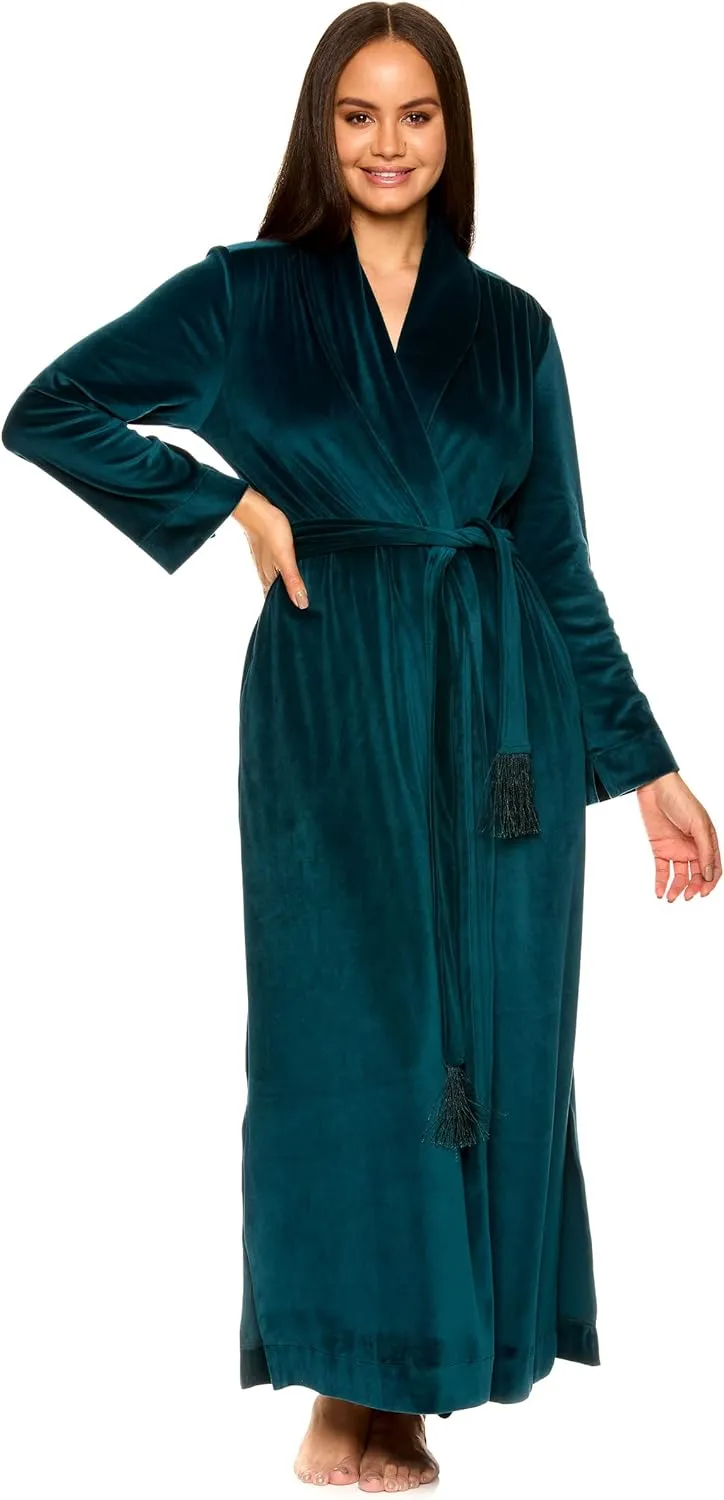 TAHARI Womens Robes Long - Velour Bathrobe with Tasseled Tie - Elegant Women's Robes - Robe Gifts for Women